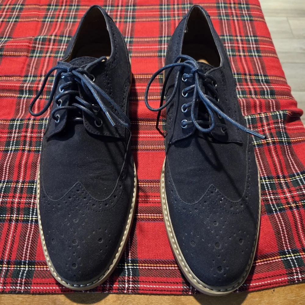 ALFANI MEN'S OWEN OXFORD BLUE SUEDE LACE UP SHOES SIZE 9.5